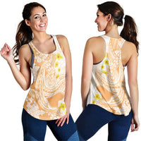 Orange Hawaii Shark Tattoo Women Racerback Tank Puakenikeni Lei Plumeria Polynesian Pattern