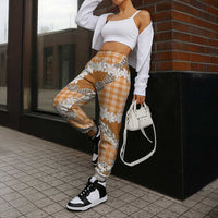 Orange Hawaii Tiare and Shell Lei Jogger Pants Hawaiian Palaka Luxury Vibes - Polynesian Pride