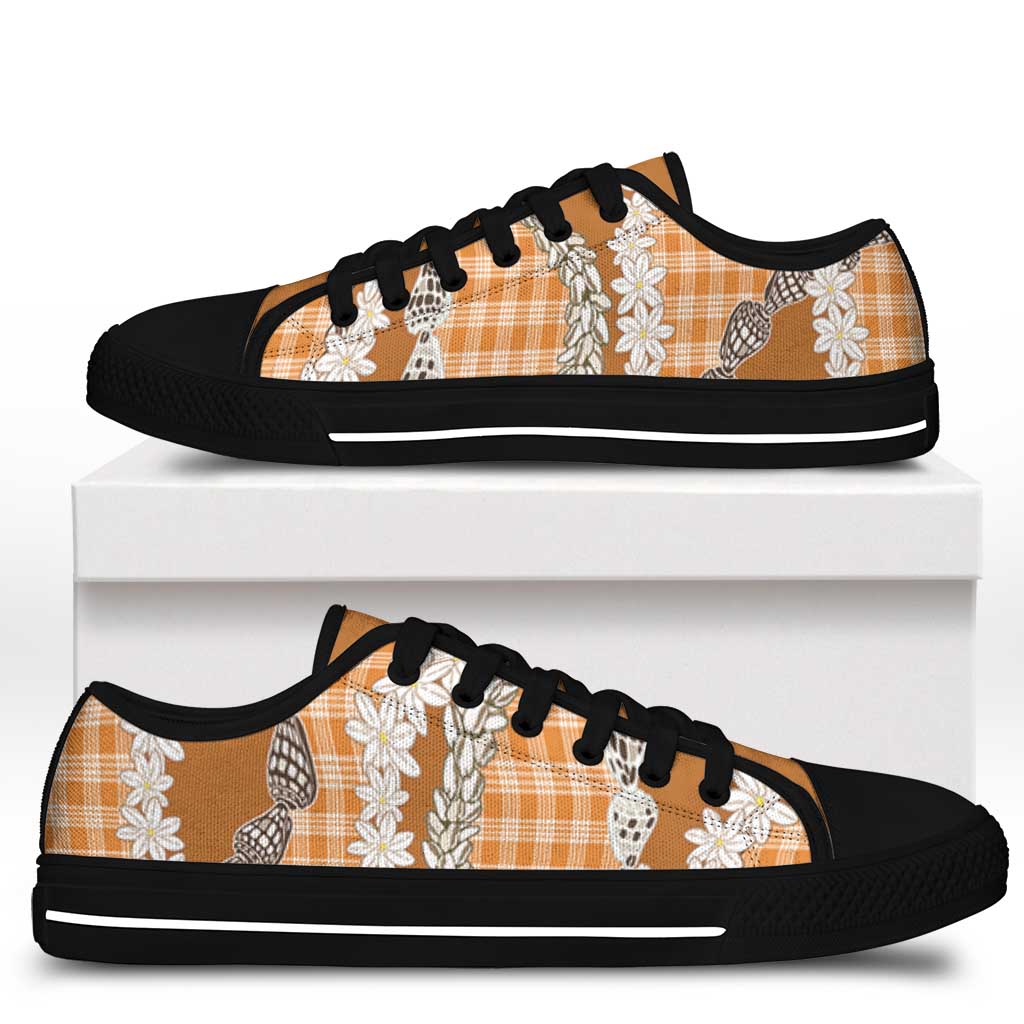 Orange Hawaii Tiare and Shell Lei Low Top Shoes Hawaiian Palaka Luxury Vibes LT14 - Polynesian Pride