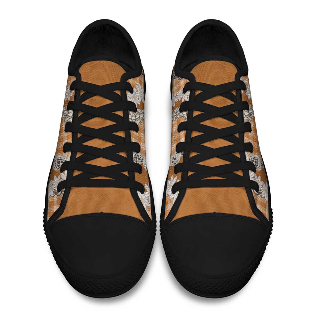 Orange Hawaii Tiare and Shell Lei Low Top Shoes Hawaiian Palaka Luxury Vibes LT14 - Polynesian Pride