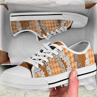 Orange Hawaii Tiare and Shell Lei Low Top Shoes Hawaiian Palaka Luxury Vibes LT14 Orange - Polynesian Pride