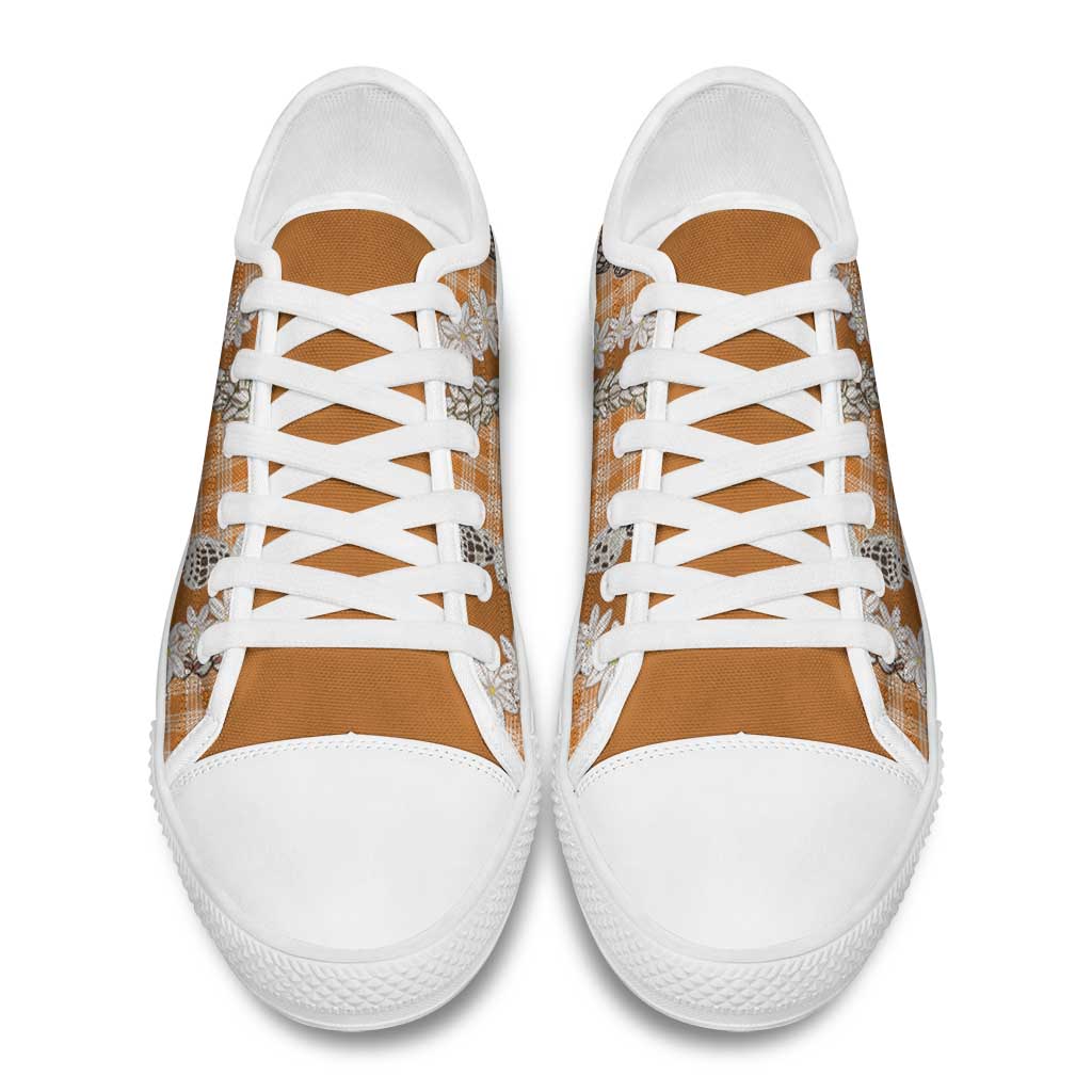 Orange Hawaii Tiare and Shell Lei Low Top Shoes Hawaiian Palaka Luxury Vibes LT14 - Polynesian Pride