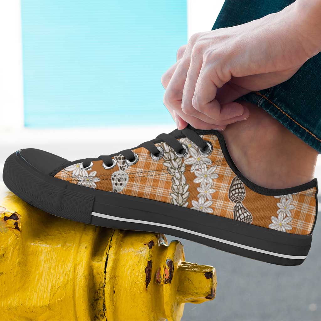 Orange Hawaii Tiare and Shell Lei Low Top Shoes Hawaiian Palaka Luxury Vibes LT14 - Polynesian Pride