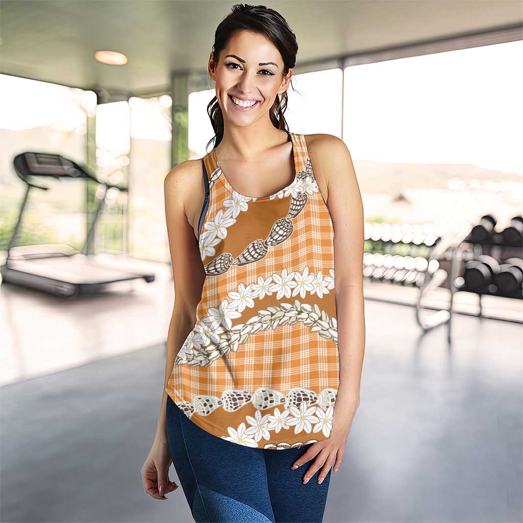 Orange Hawaii Tiare and Shell Lei Women Racerback Tank Hawaiian Palaka Luxury Vibes - Polynesian Pride