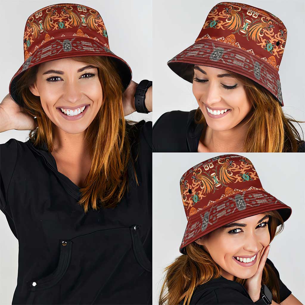 Oxblood Batik Papua-inspired Pattern Bucket Hat - Polynesian Pride