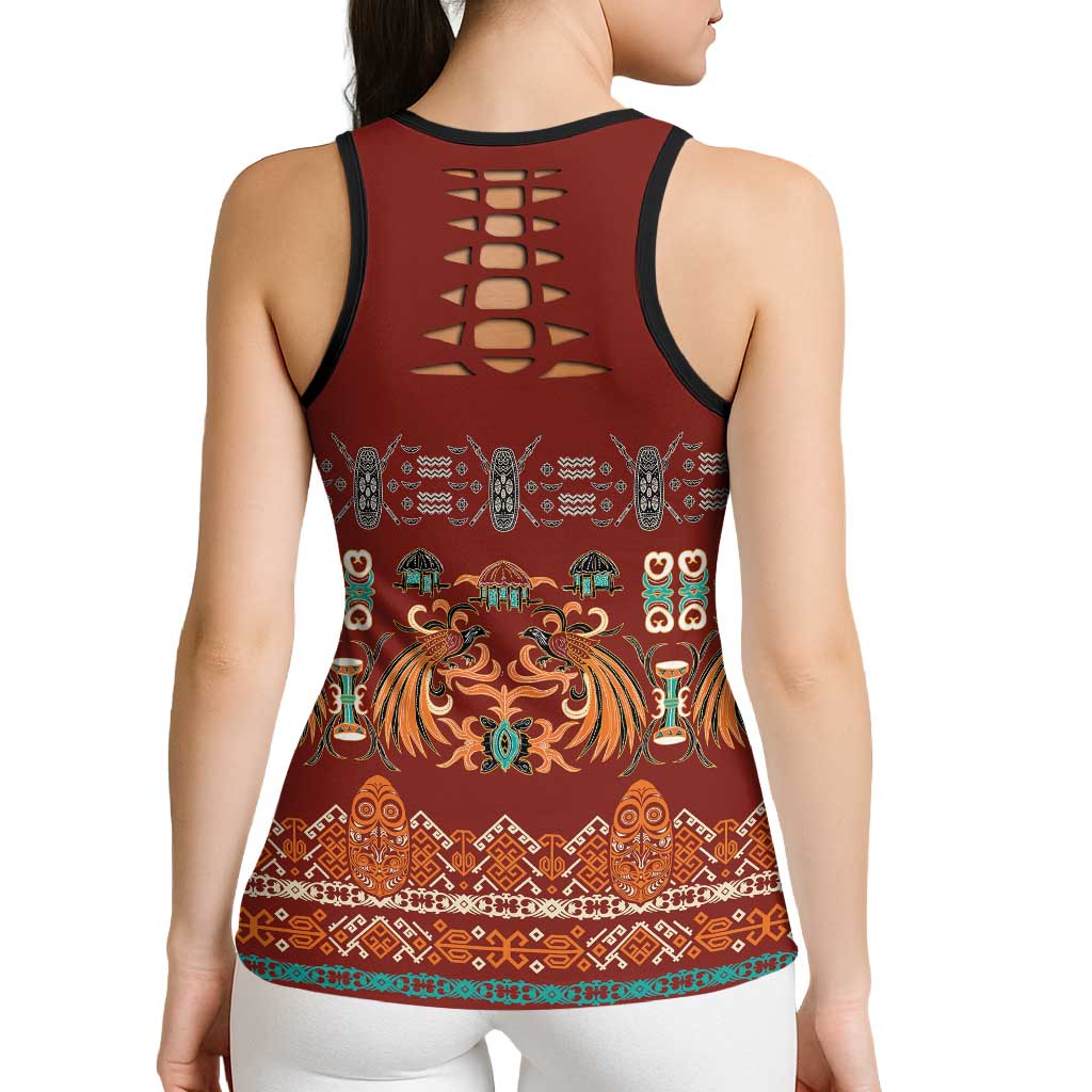Oxblood Batik Papua-inspired Pattern Hollow Tank Top - Polynesian Pride