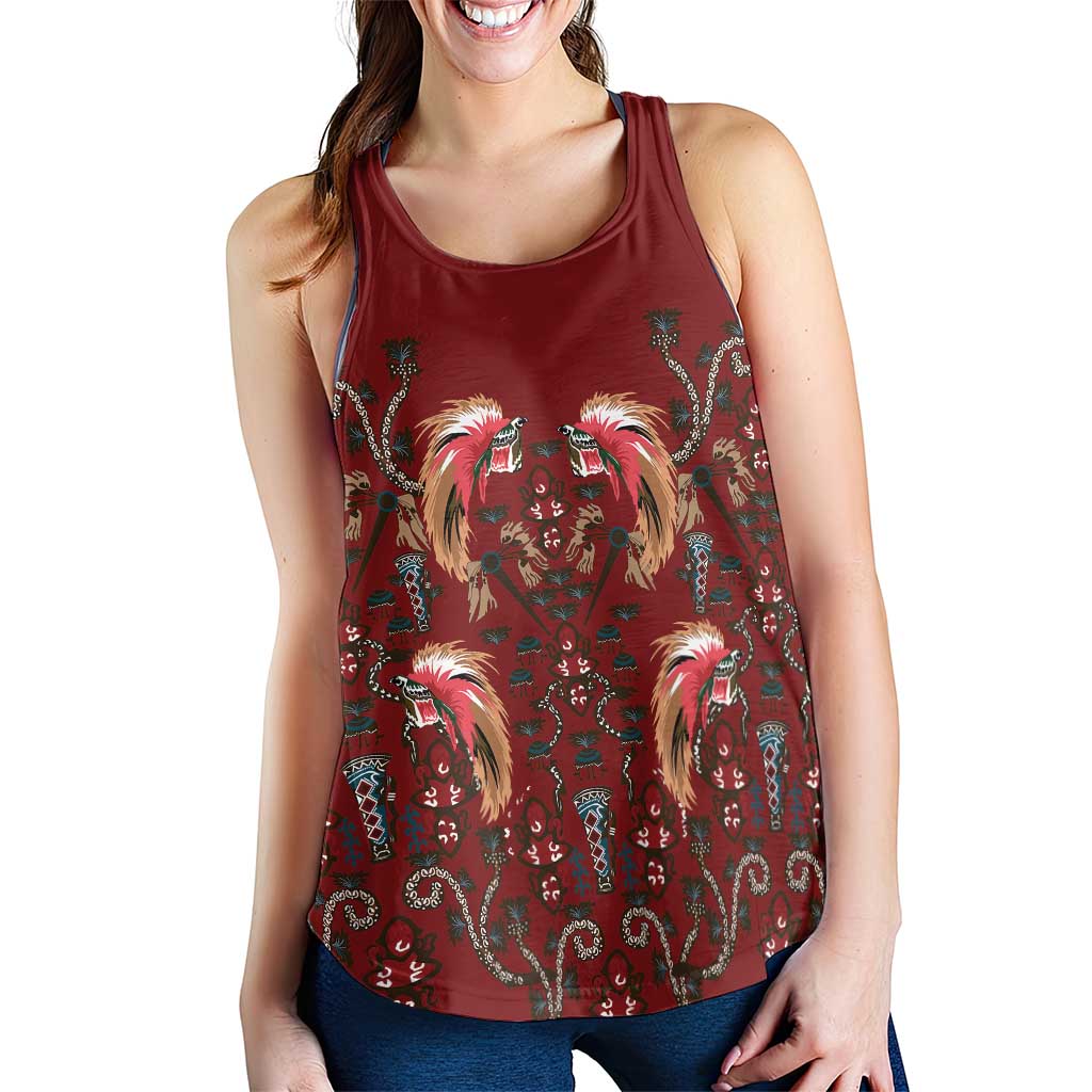 Oxblood Bird of Batik Papua Women Racerback Tank Exotic Natural Wealth of Papua LT9 - Polynesian Pride