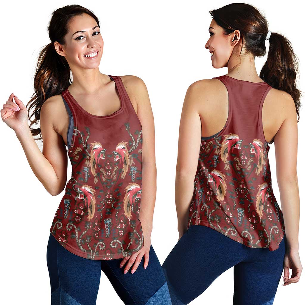 Oxblood Bird of Batik Papua Women Racerback Tank Exotic Natural Wealth of Papua LT9 - Polynesian Pride