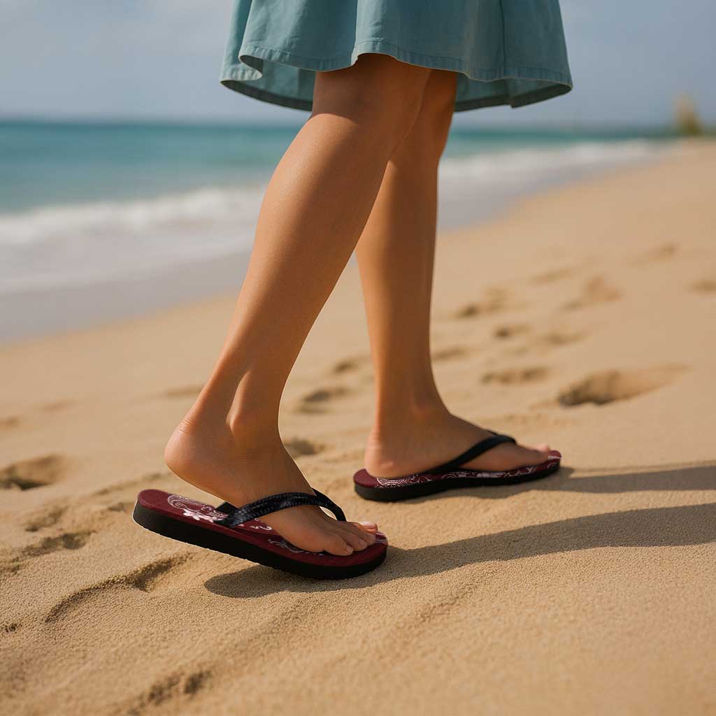 Oxblood Hawaii Flip Flops Hammerhead Shark Tattoo Curve Polynesian - Polynesian Pride