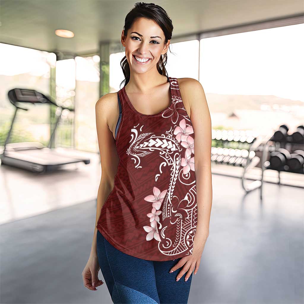 Oxblood Hawaii Women Racerback Tank Hammerhead Shark Tattoo Curve Polynesian - Polynesian Pride