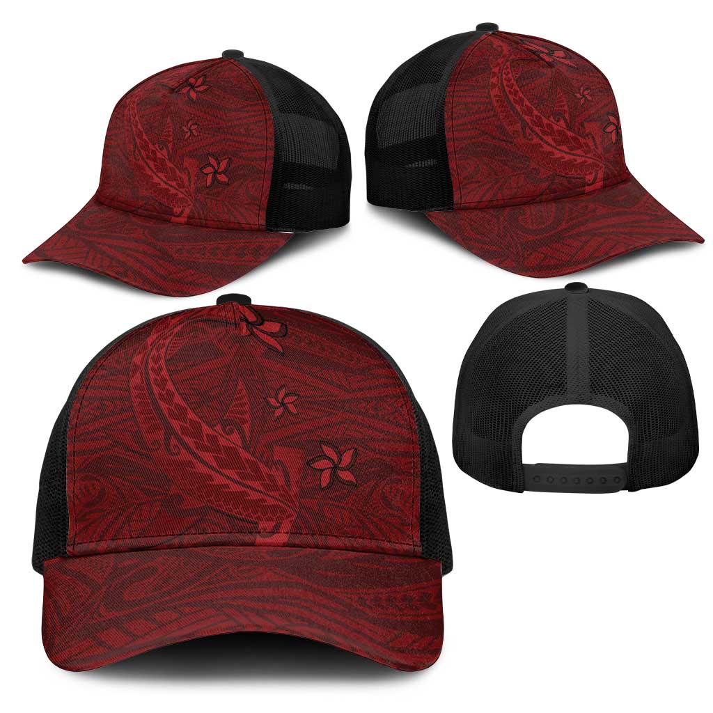 Oxblood Polynesia Mesh Trucker Cap Hawaiian Tribal Hammerhead Shark Tattoo - Polynesian Pride