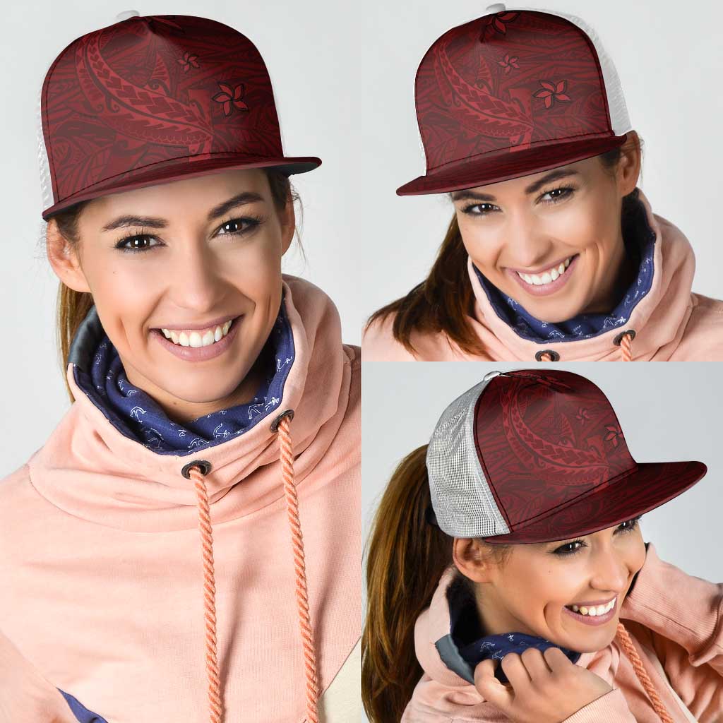 Oxblood Polynesia Mesh Trucker Cap Hawaiian Tribal Hammerhead Shark Tattoo - Polynesian Pride