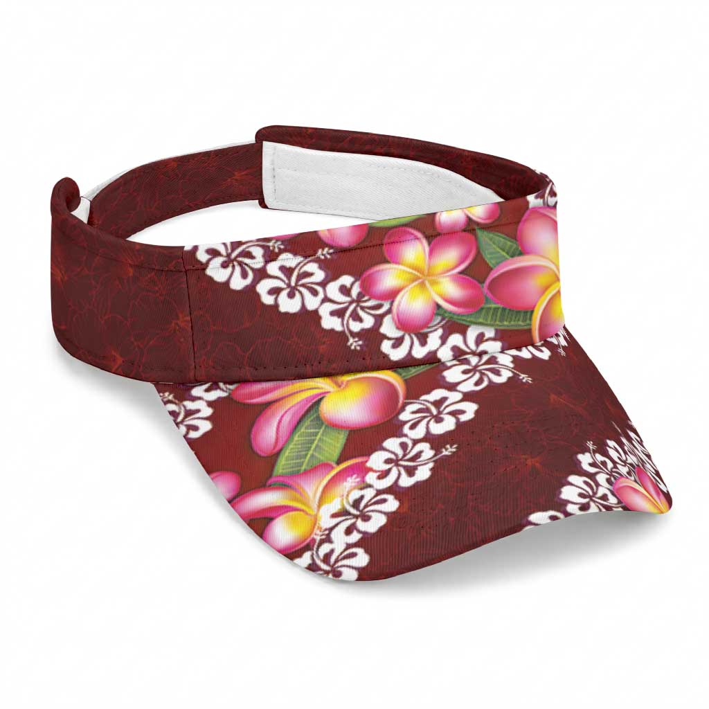 Oxblood Polynesia Sun Visor Cap Plumeria With Hibiscus Pattern Tropical Vibes
