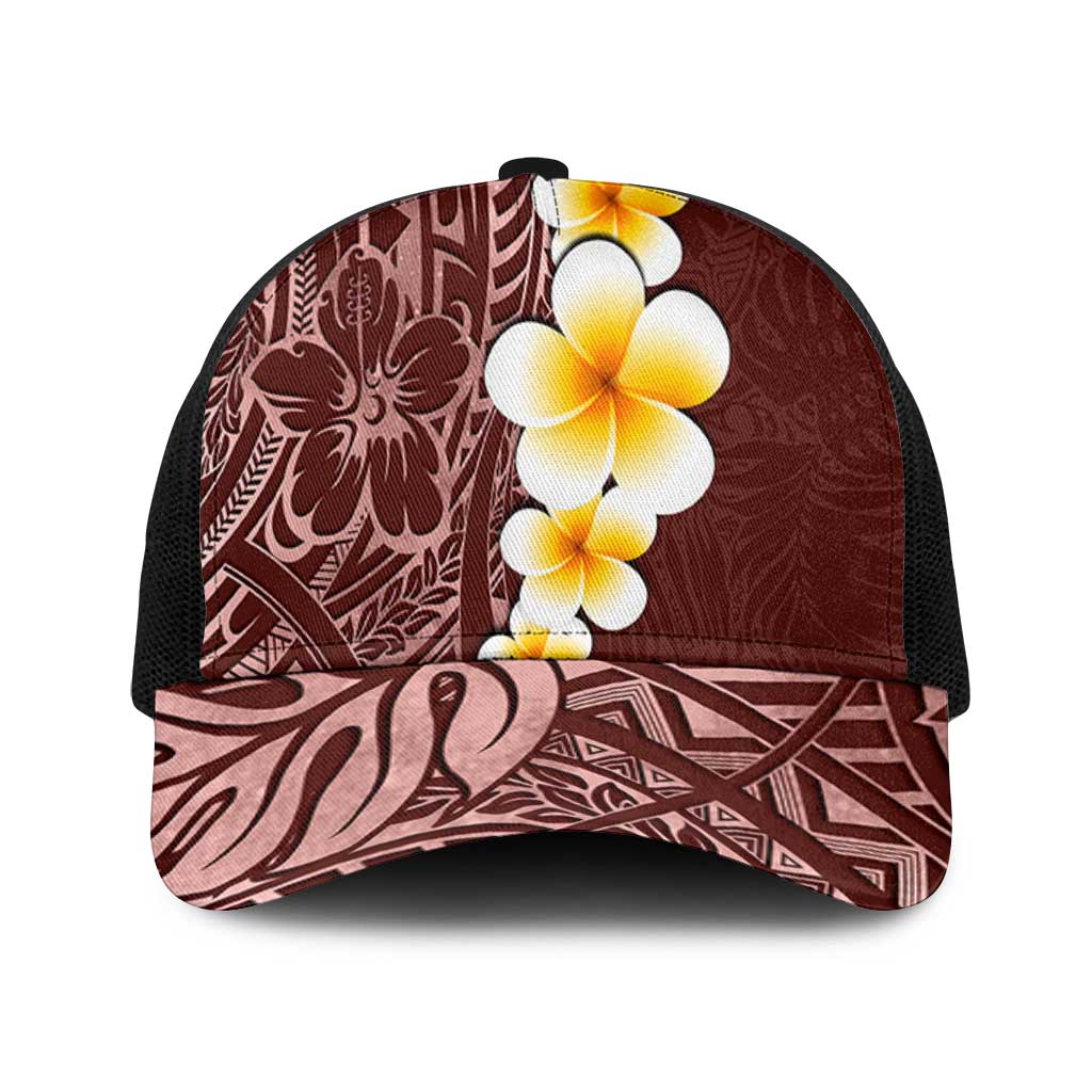 Oxblood Tropical Plumeria With Galaxy Polynesian Art Baseball Net Cap - Polynesian Pride