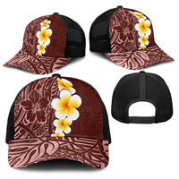 Oxblood Tropical Plumeria With Galaxy Polynesian Art Baseball Net Cap - Polynesian Pride