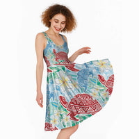 Palaka with Honu and Plumeria Midi Dress Hawaiian Heritage Spirit - Polynesian Pride