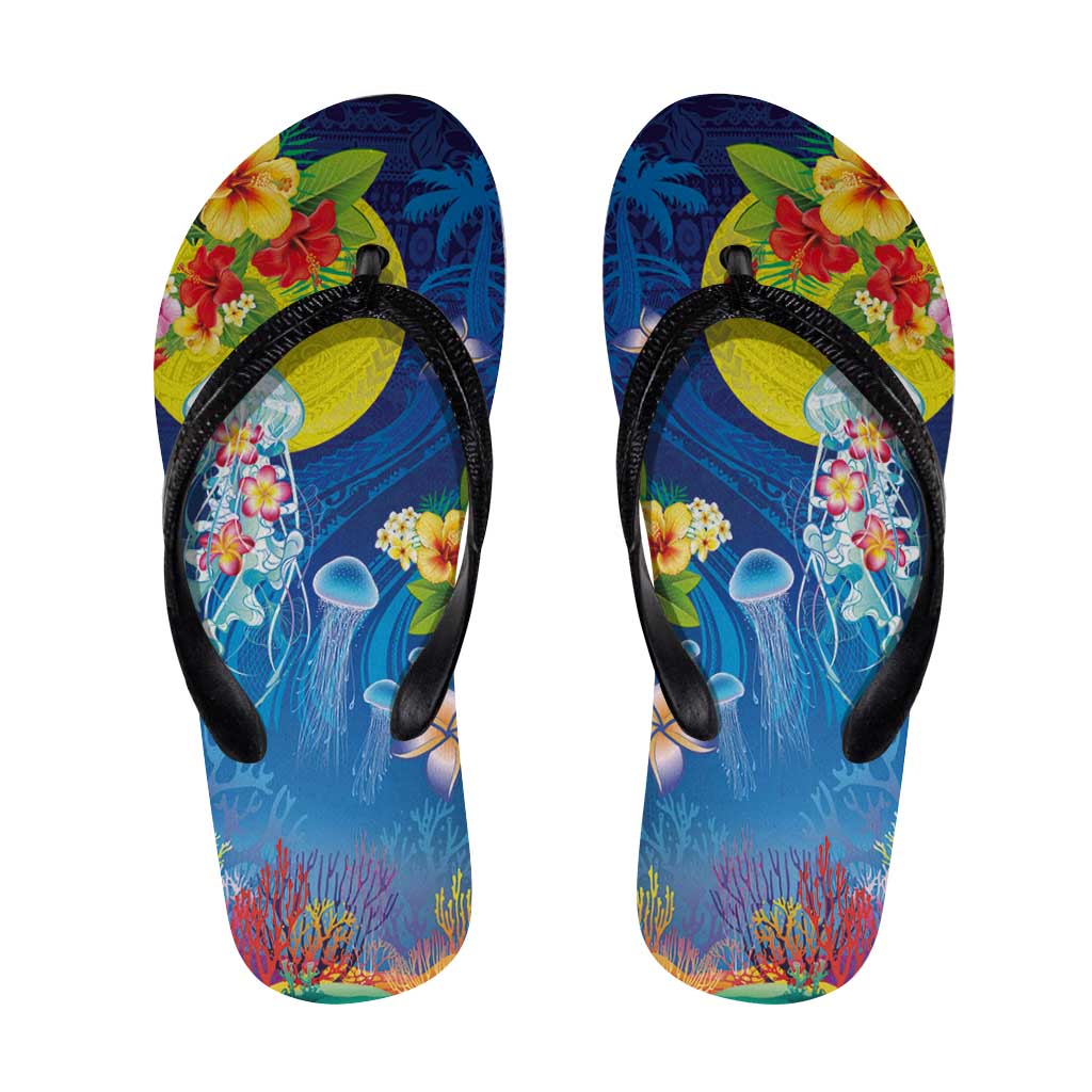 Palau Flip Flops Jellyfish with Coral Reefs Ocean Vibe and Tapa Pattern LT03 Blue - Polynesian Pride