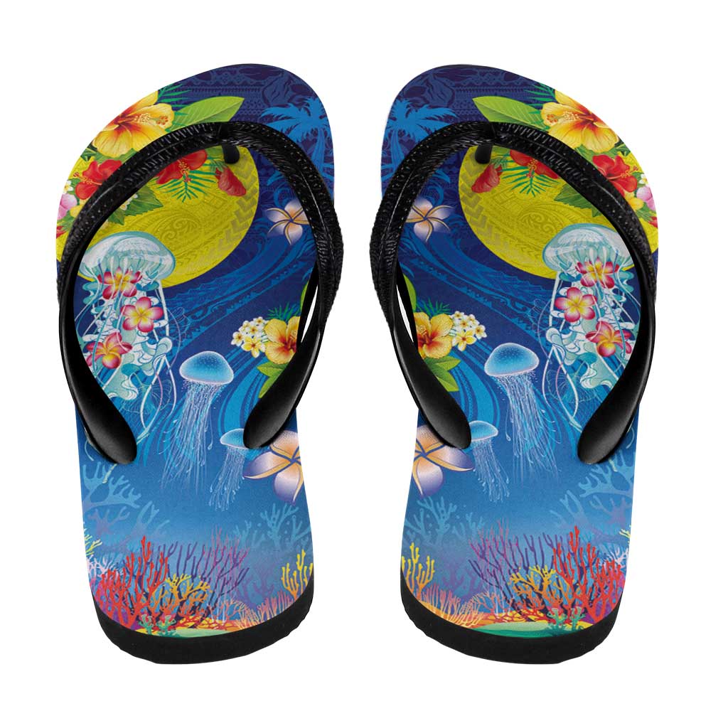 Palau Flip Flops Jellyfish with Coral Reefs Ocean Vibe and Tapa Pattern LT03 - Polynesian Pride