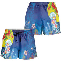 Palau Shorts for Women Jellyfish with Coral Reefs Ocean Vibe and Tapa Pattern LT03 - Polynesian Pride