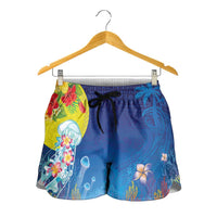 Palau Shorts for Women Jellyfish with Coral Reefs Ocean Vibe and Tapa Pattern LT03 - Polynesian Pride