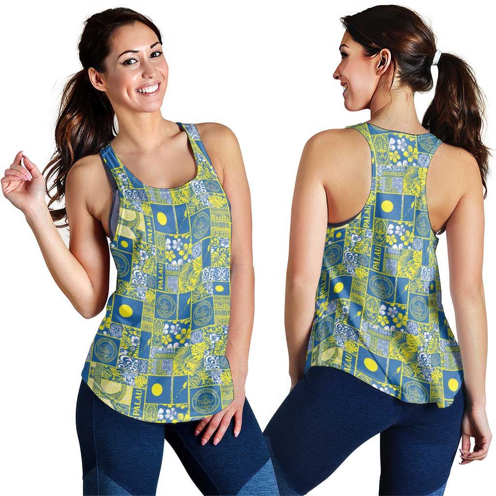 Palau Ungil Kurismas Women Racerback Tank Pacific Patchwork Xmas Vibes - Polynesian Pride