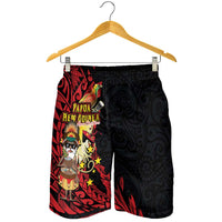 Papua New Guinea Christmas Shorts for Men Funny Melanesian Santa with Bird-of-paradise Tribal Style LT03 - Polynesian Pride