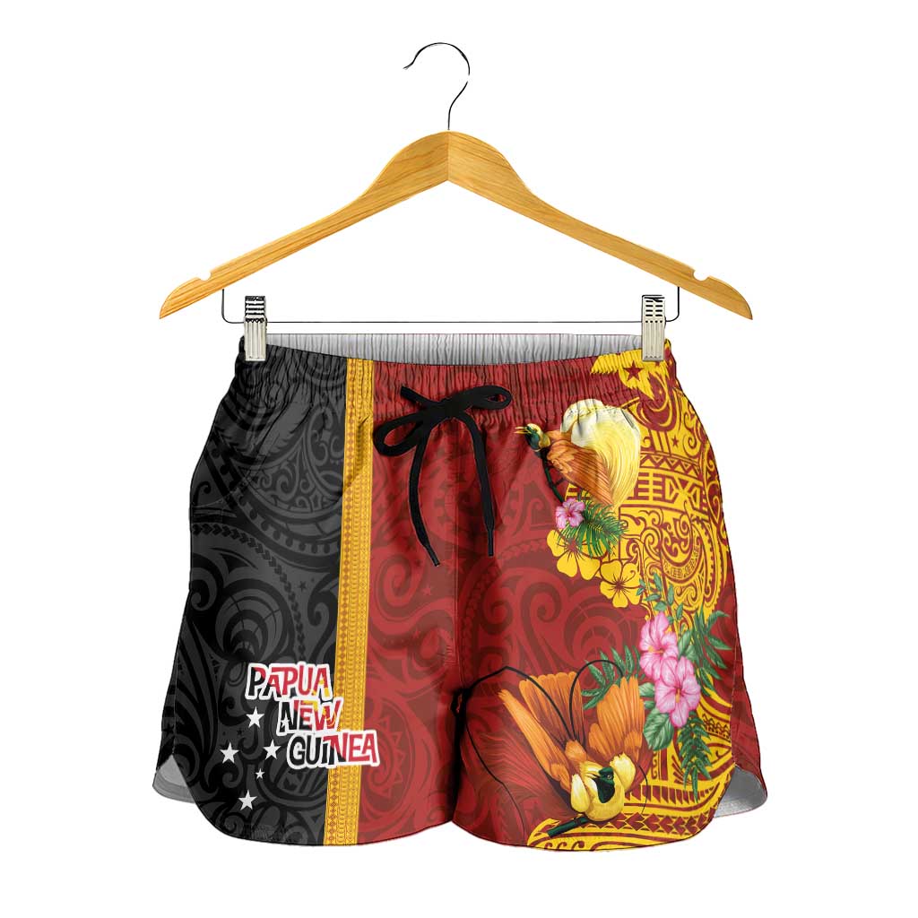 Papua New Guinea Shorts for Women Birds-of-Paradise Melanesian Tattoos Tropical Plants