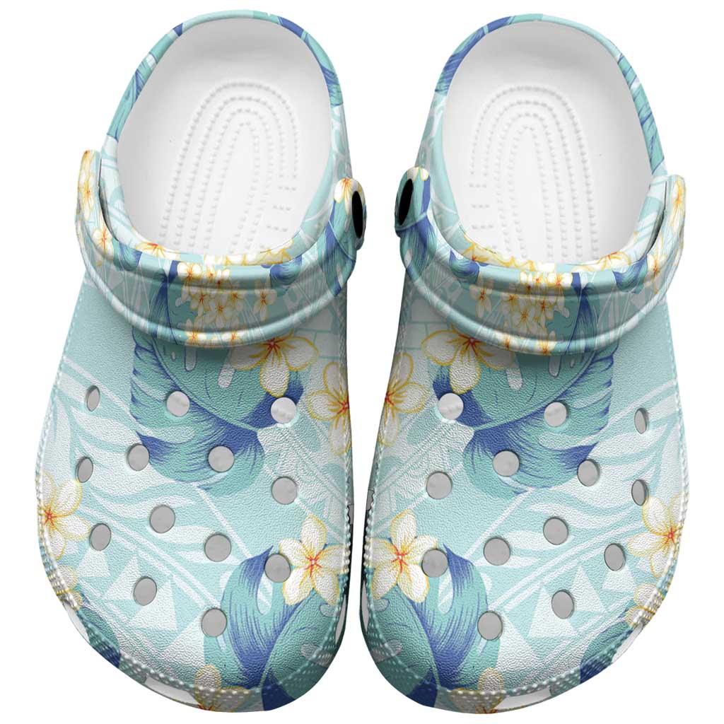 Pastel Cyan Tropical Hawaii Clogs Shoes Seamless Monstera Plumeria Hawaiian Pattern - Polynesian Pride