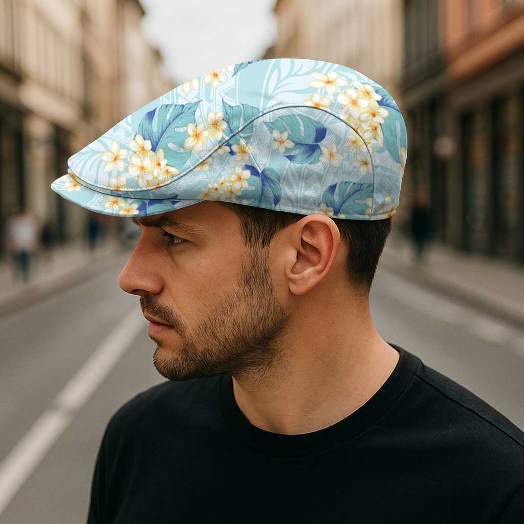 Pastel Cyan Tropical Hawaii Jeff Hat Seamless Monstera Plumeria Hawaiian Pattern - Polynesian Pride