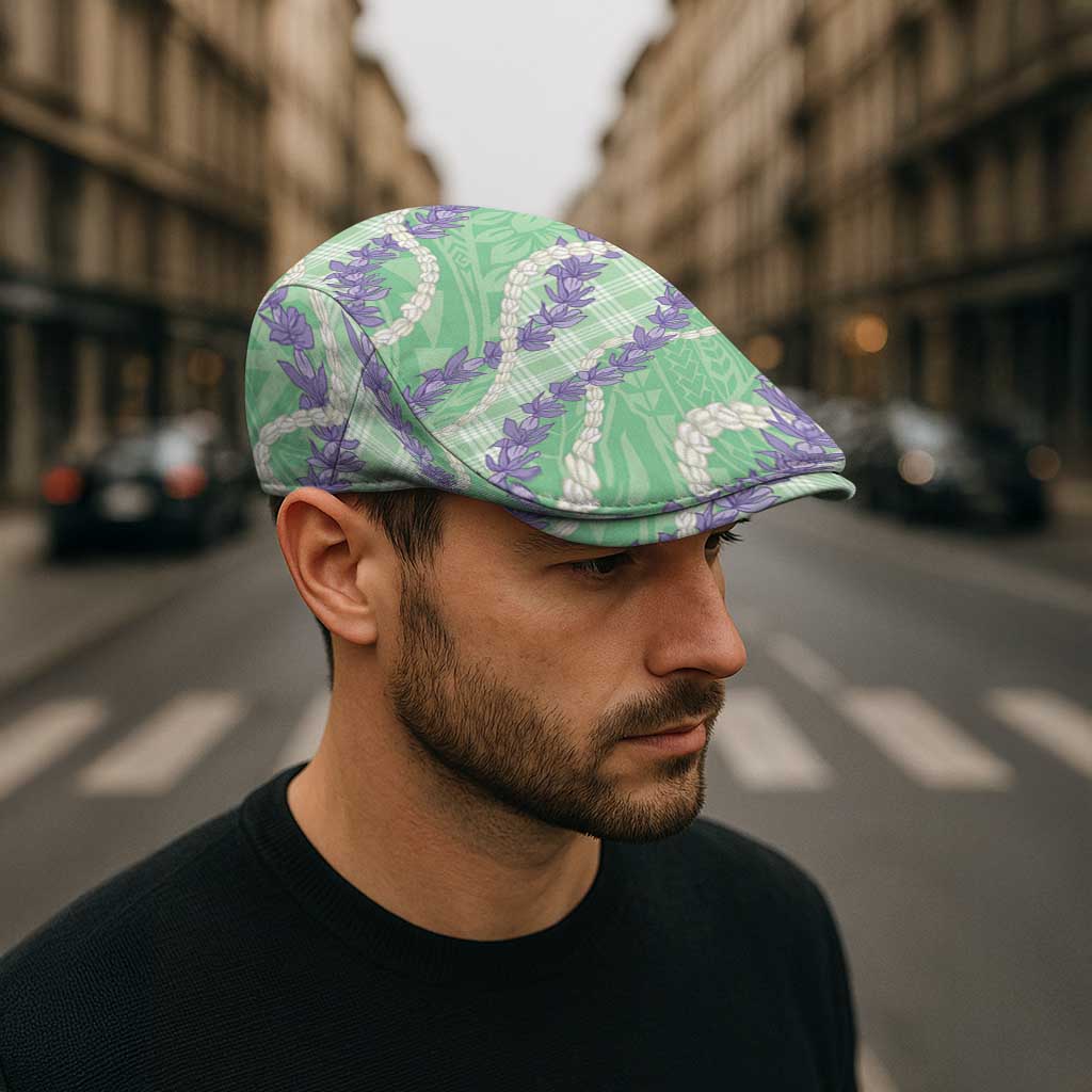 Pastel Green Hawaii Palaka Honohono Pikake Jeff Hat Hawaiian Orchid Lei Polynesian Pattern - Polynesian Pride