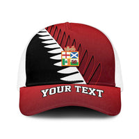 Personalised British Lions New Zealand Baseball Net Cap Half Black Fern LT9 One Size White Red - Polynesian Pride