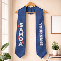 Personalised Samoa Graduation Stole Blue Siapo Pattern With Ula Fala