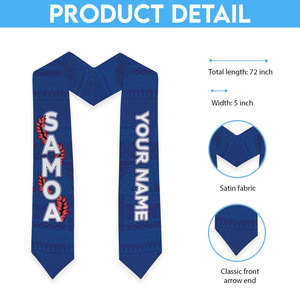 Personalised Samoa Graduation Stole Blue Siapo Pattern With Ula Fala
