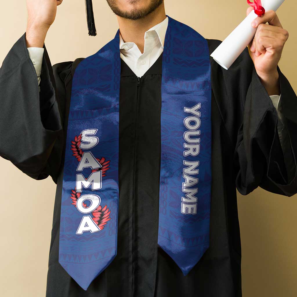 Personalised Samoa Graduation Stole Blue Siapo Pattern With Ula Fala