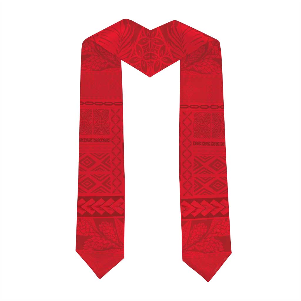 Personalised Samoa Graduation Stole Red Siapo Pattern With Ula Fala
