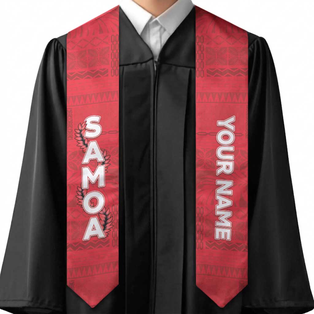 Personalised Samoa Graduation Stole Red Siapo Pattern With Ula Fala