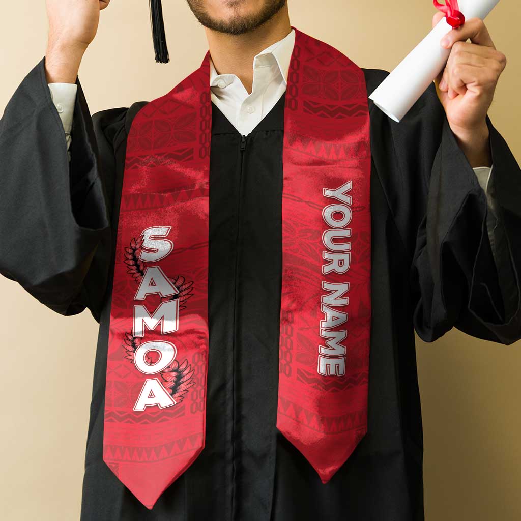 Personalised Samoa Graduation Stole Red Siapo Pattern With Ula Fala