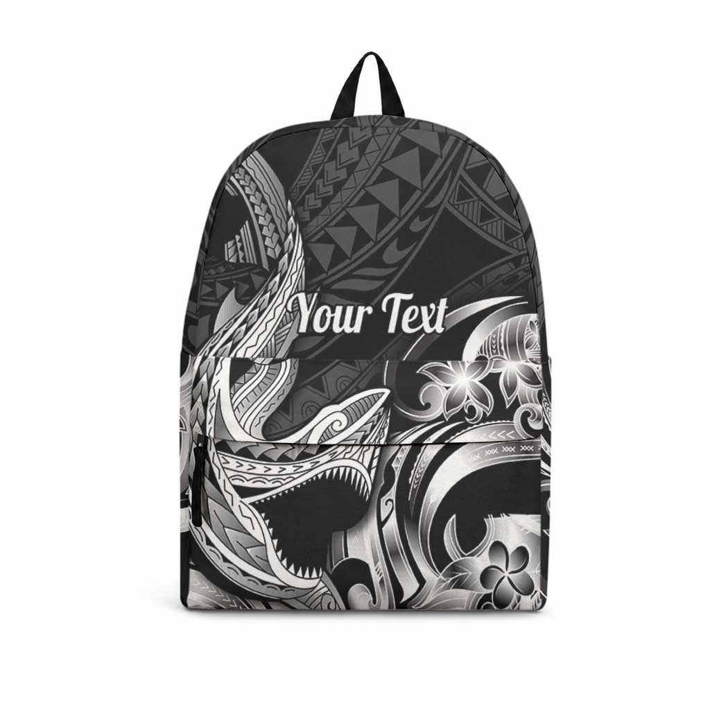 Personalized Hawaii Shark Tattoo Backpack Hawaiian Pattern Plumeria Black