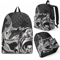 Personalized Hawaii Shark Tattoo Backpack Hawaiian Pattern Plumeria Black