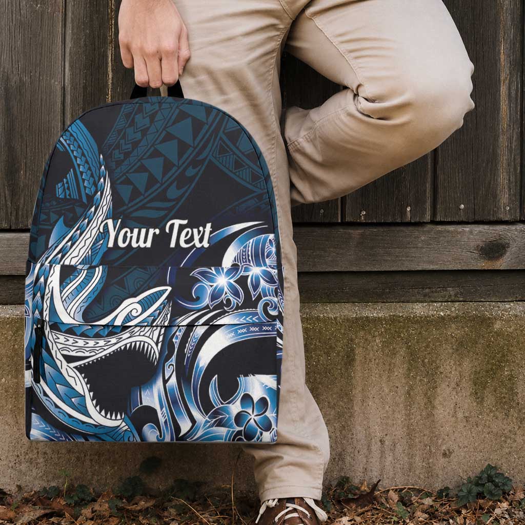 Personalized Hawaii Shark Tattoo Backpack Hawaiian Pattern Plumeria Blue