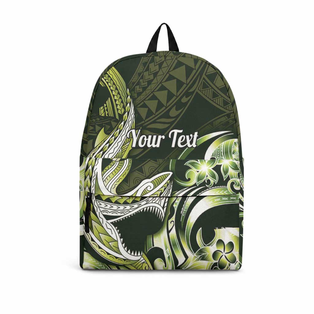 Personalized Hawaii Shark Tattoo Backpack Hawaiian Pattern Plumeria Lime Green