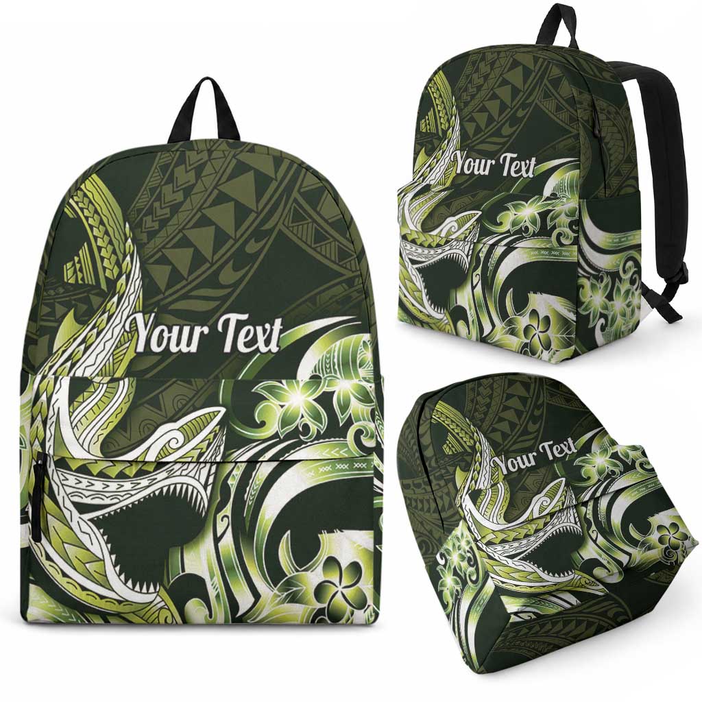 Personalized Hawaii Shark Tattoo Backpack Hawaiian Pattern Plumeria Lime Green