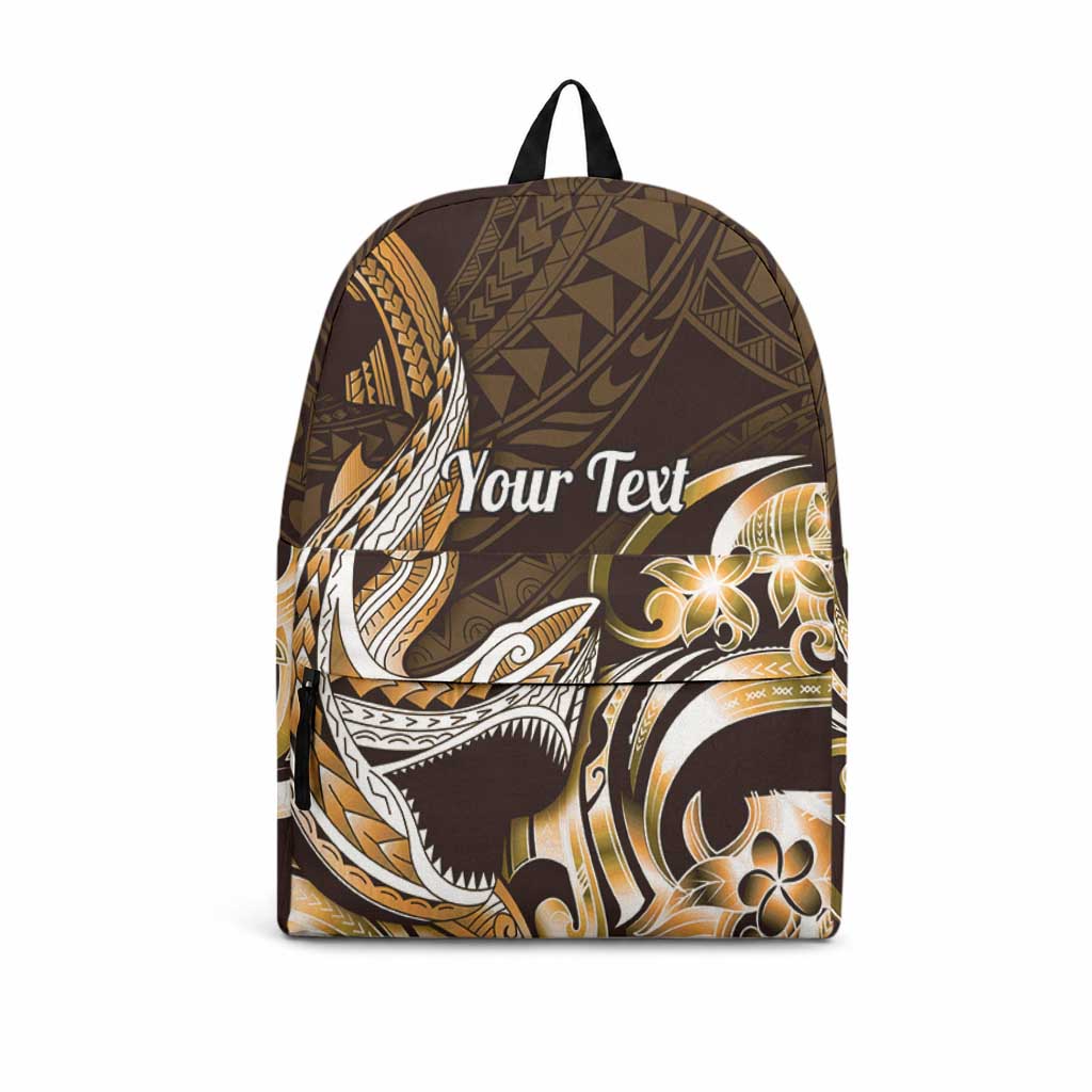 Personalized Hawaii Shark Tattoo Backpack Hawaiian Pattern Plumeria Orange