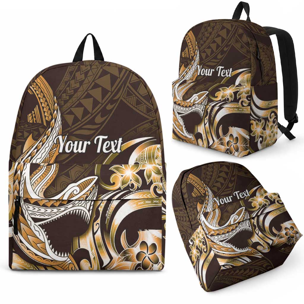 Personalized Hawaii Shark Tattoo Backpack Hawaiian Pattern Plumeria Orange