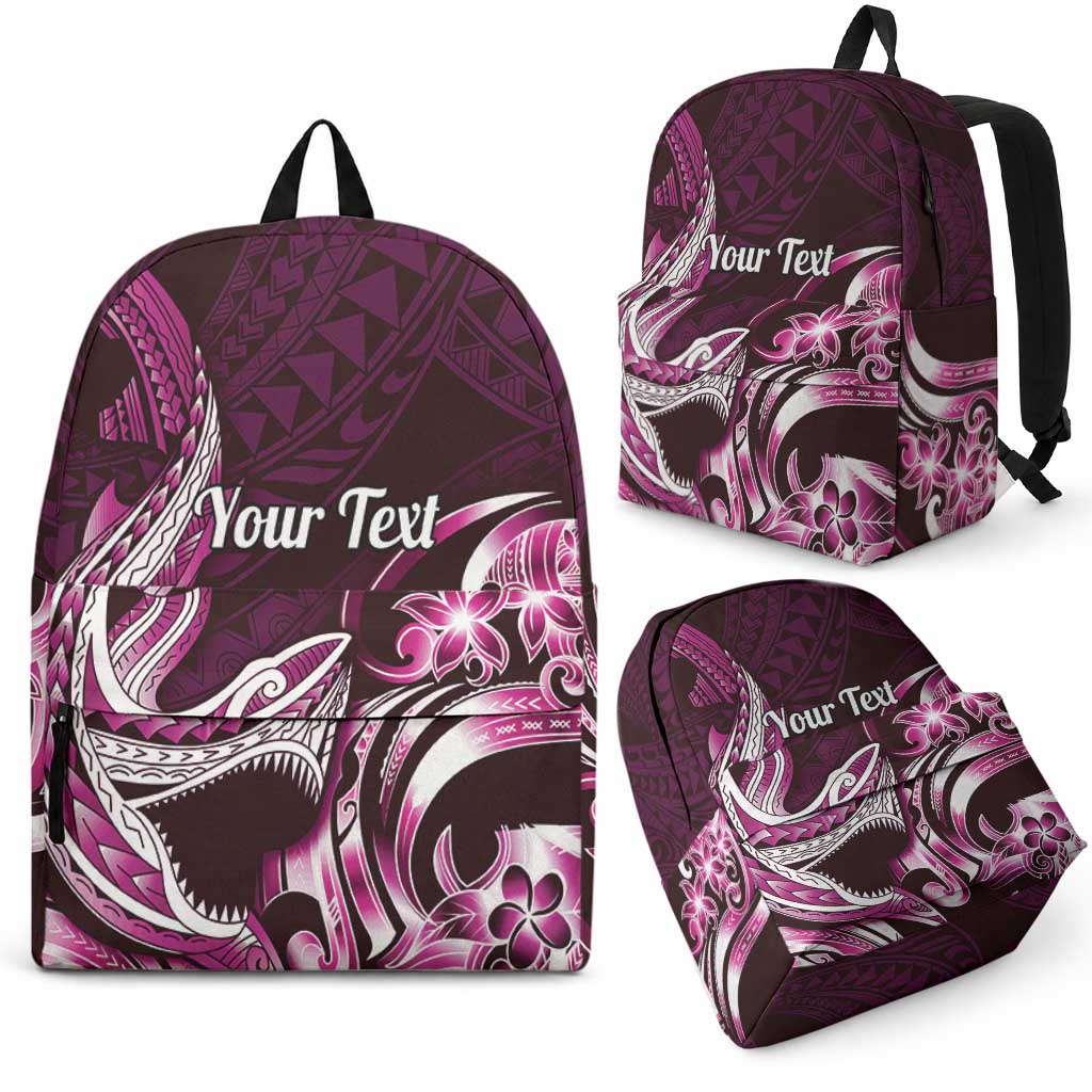 Personalized Hawaii Shark Tattoo Backpack Hawaiian Pattern Plumeria Pink