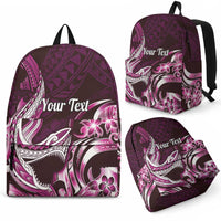 Personalized Hawaii Shark Tattoo Backpack Hawaiian Pattern Plumeria Pink