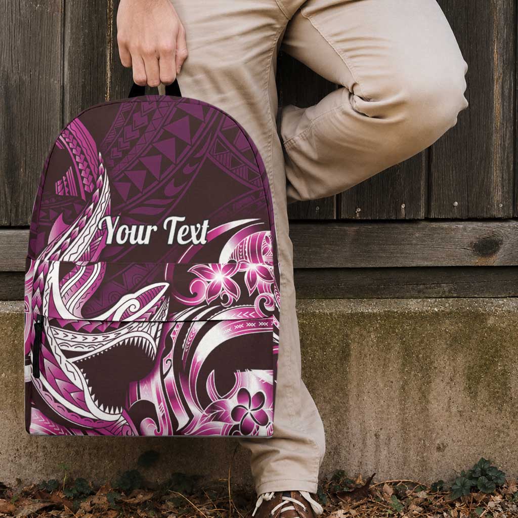 Personalized Hawaii Shark Tattoo Backpack Hawaiian Pattern Plumeria Pink
