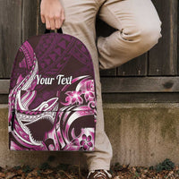 Personalized Hawaii Shark Tattoo Backpack Hawaiian Pattern Plumeria Pink
