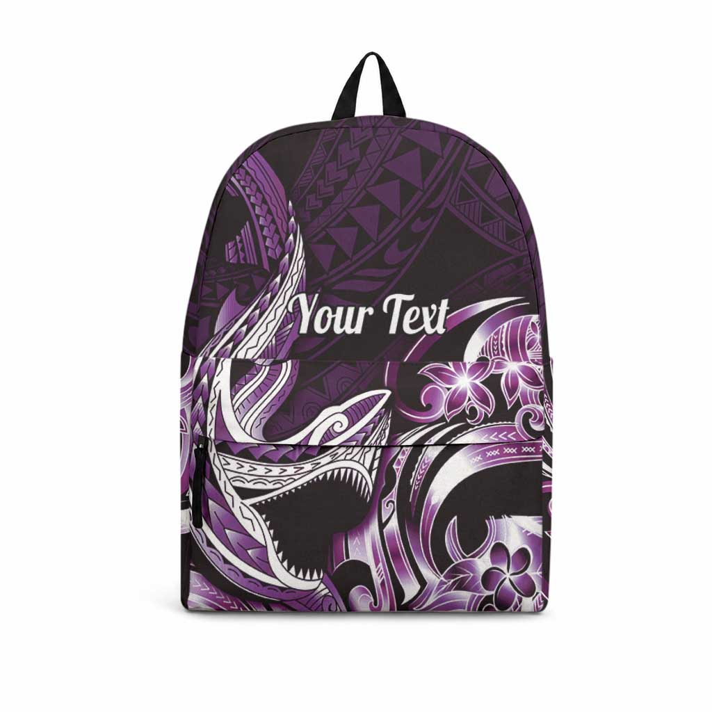 Personalized Hawaii Shark Tattoo Backpack Hawaiian Pattern Plumeria Purple