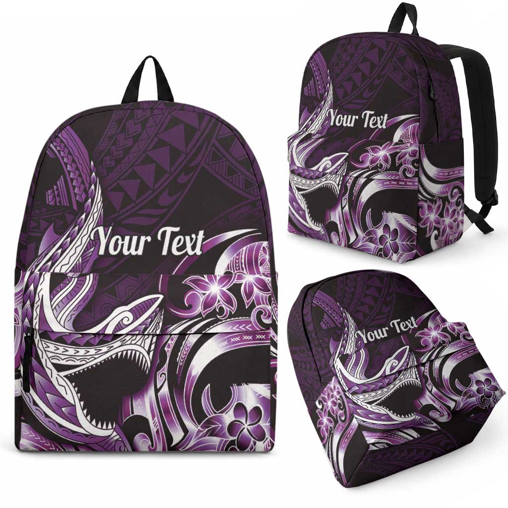 Personalized Hawaii Shark Tattoo Backpack Hawaiian Pattern Plumeria Purple